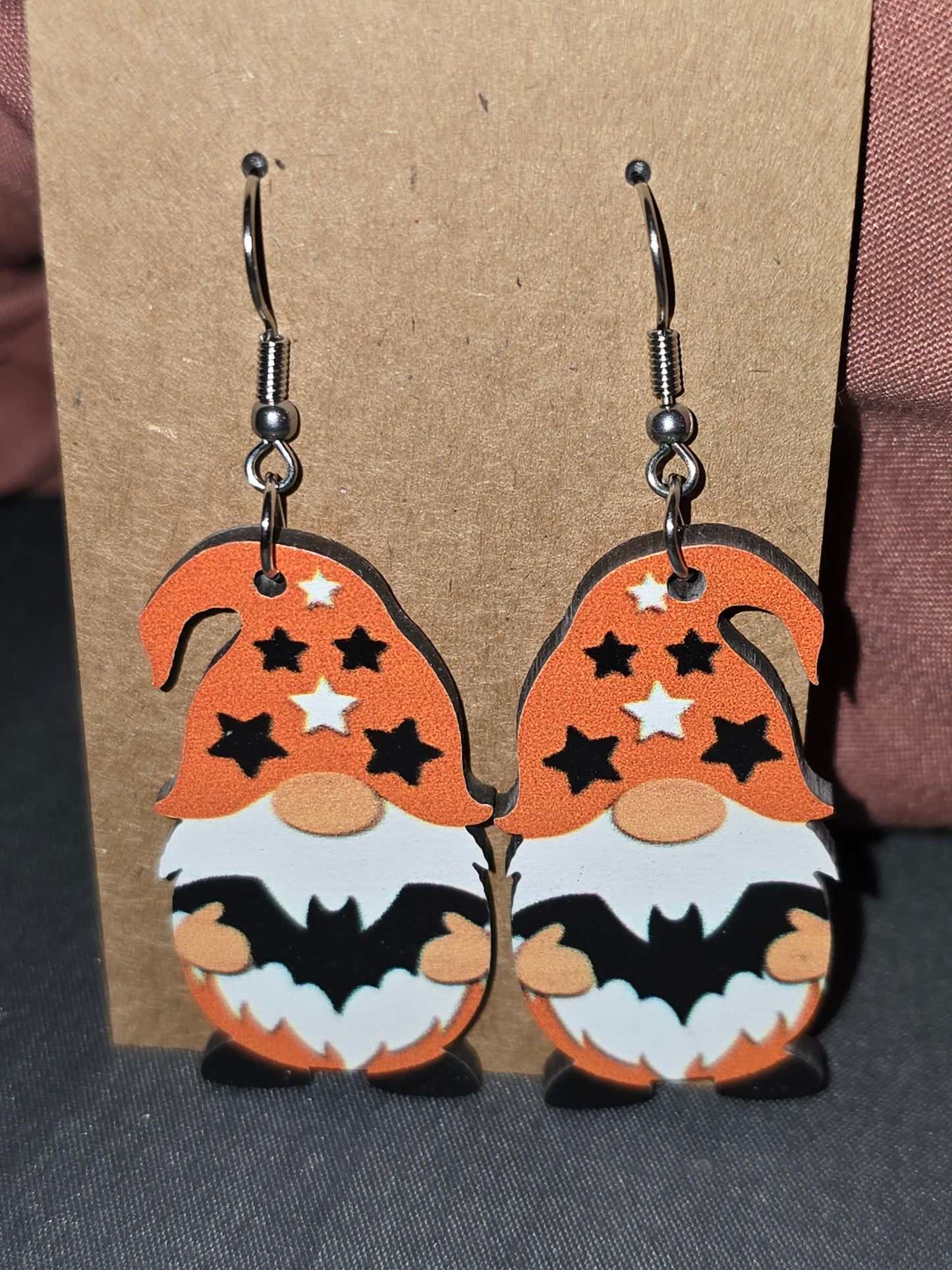 Halloween wood gnome earrings